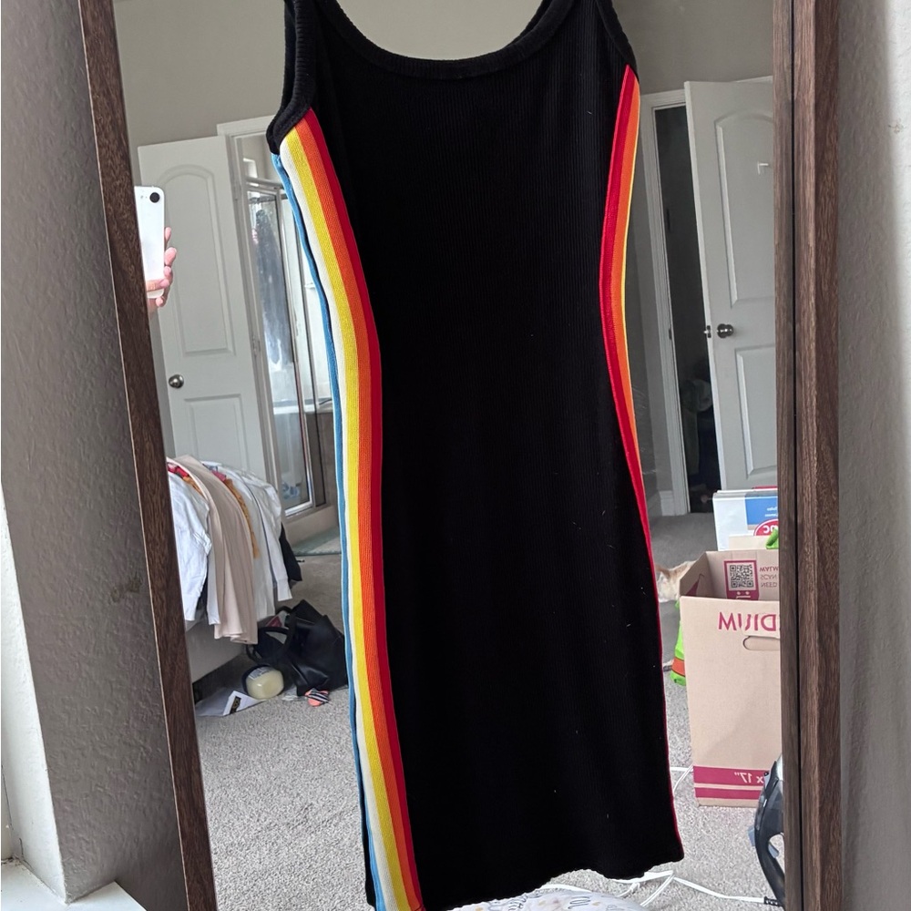 Colorful Striped Black Dress
